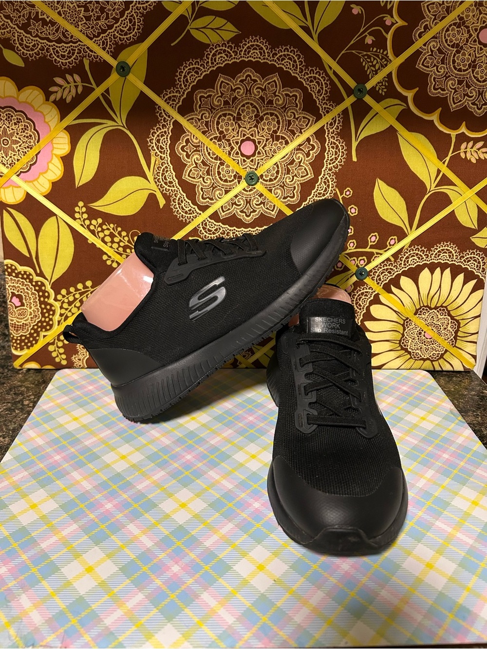 Skechers Black Slip-On Sneakers with Pink Heel Panel